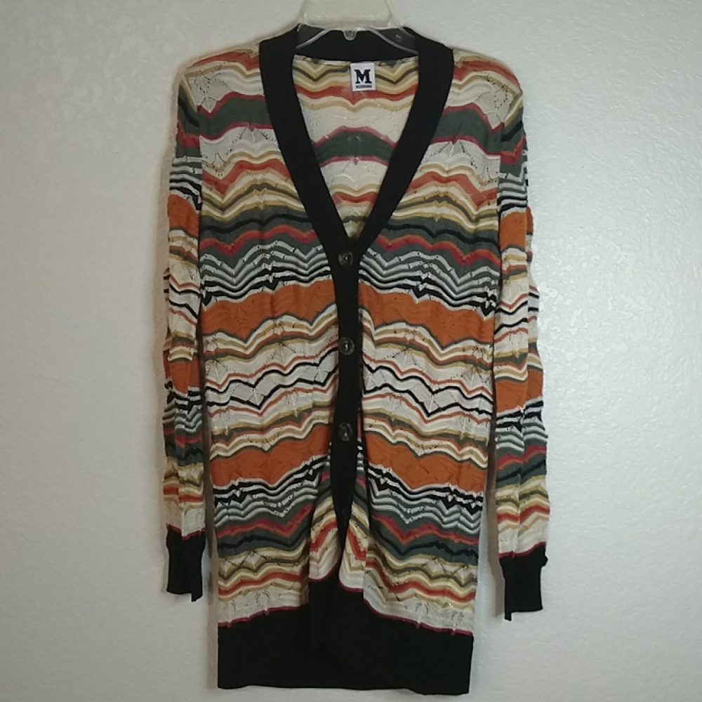 M Missoni Orange/Brown Zig Zag Button Downcardigan - image 1